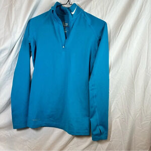 Nike Pro Combat Women's Xs Dri-Fit 1/4 Zip Blue Long Sleeve Pullover Shirt Thumb